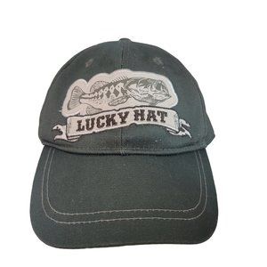 lucky fishing bass baseball hat. olive green snap back  cap one size